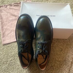 Two Thousand Never; Handmade Camo Leather Shoes, Vibram Sole, Mens 9 Womens 10
